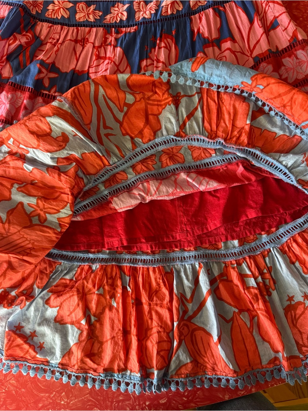 FARM Rio Coral, Sky Blue & Pink Tiered Maxi Skirt - Picture 4 of 6